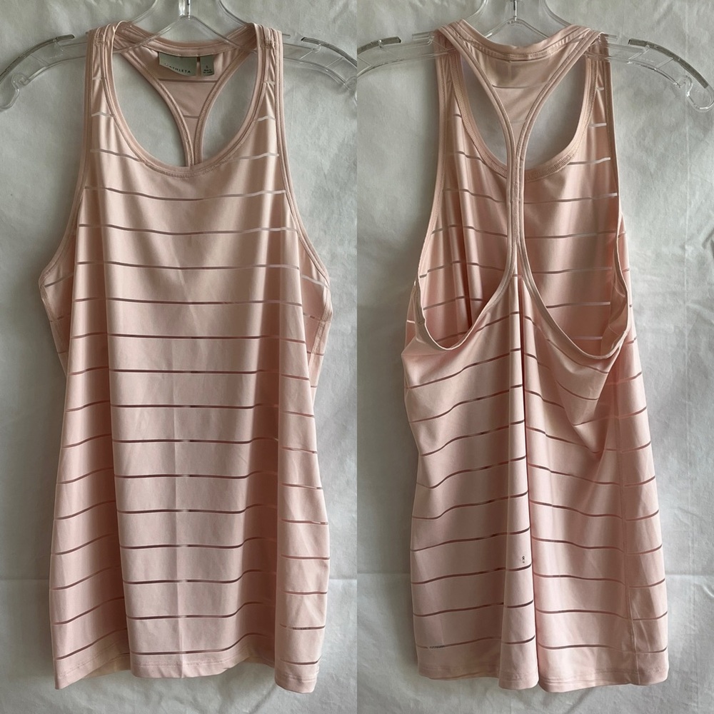 Athleta Light pink racer back tank top, size S, NWOT. Sheer stripes.